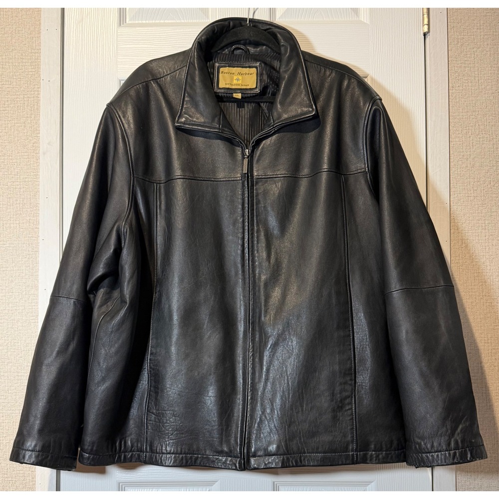 Boston Harbour Genuine Leather Jacket Men's XXL Black Full Zip Vintage 90s